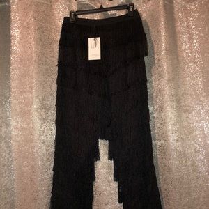 Black Fringe Pants w/ zippered side